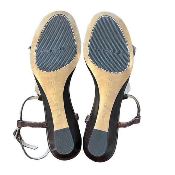 NWOB Ellen Tracy Open Toe Wedge Sandal Brown with Stone Gem Detail Size 7 - Picture 9 of 11